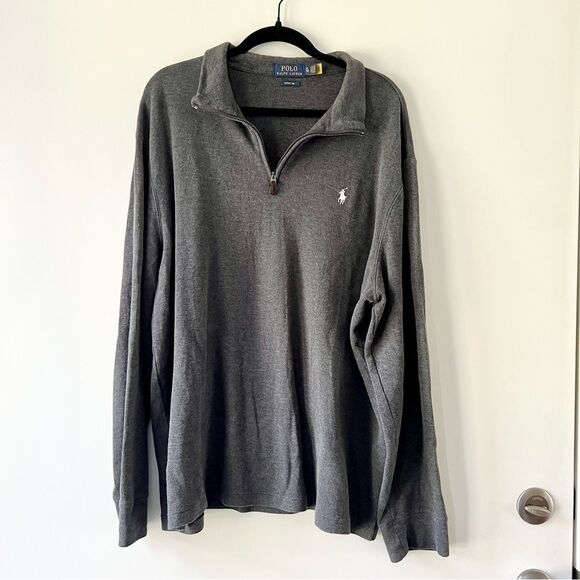 Polo Ralph Lauren Grey Heather 1/2 Half Zip Estate Rib Sweater Cream Pony - Picture 1 of 5